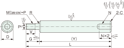 YSCB linear shaft one end threaded, one end tapped