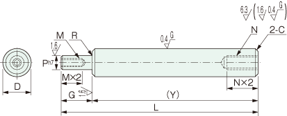 YSEB linear shaft one end stepped and tapped, one end tapped